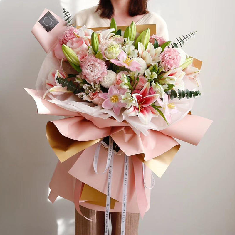 MYHC-17 Carta da regalo per fiori con pellicola perlescente, bicolore, oro flash su un lato, bicolore su un lato