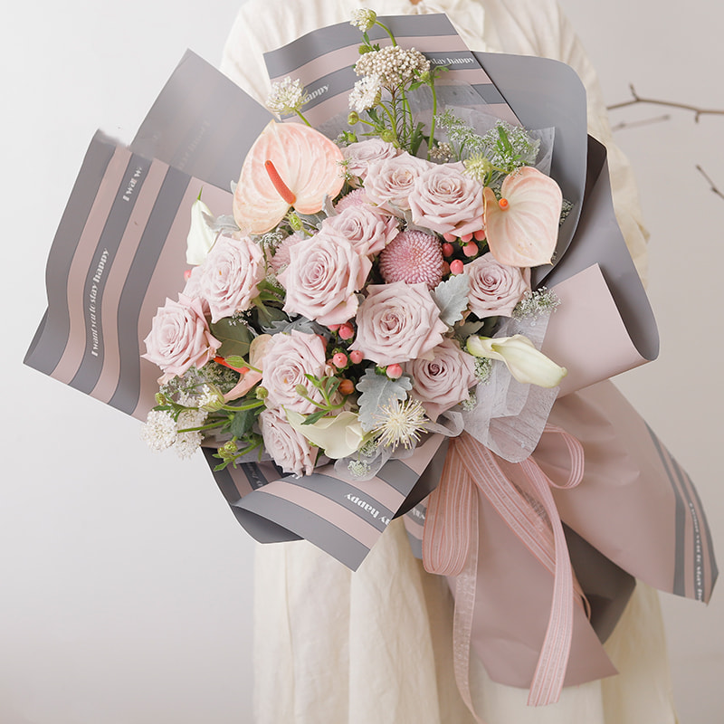 MYHC-22 Carta da regalo per fiori con pellicola perlescente orizzontale da 57×57 cm (±2 cm) con bordo su un lato
