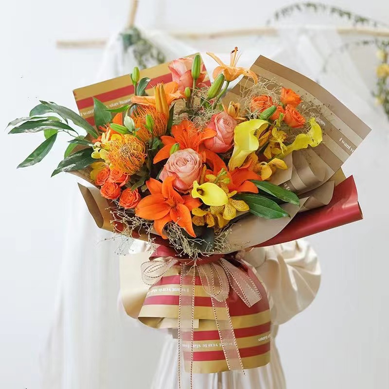 MYHC-22 Carta da regalo per fiori con pellicola perlescente orizzontale da 57×57 cm (±2 cm) con bordo su un lato