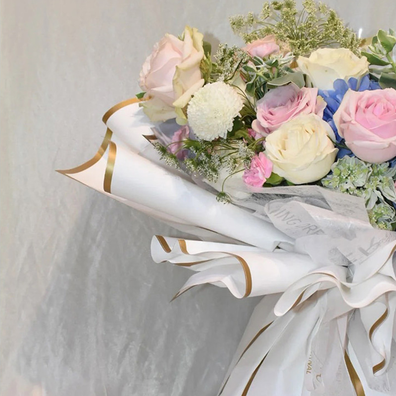 Carta da regalo per fiori con pellicola perlescente solida MYHC-27 con bordo dorato
