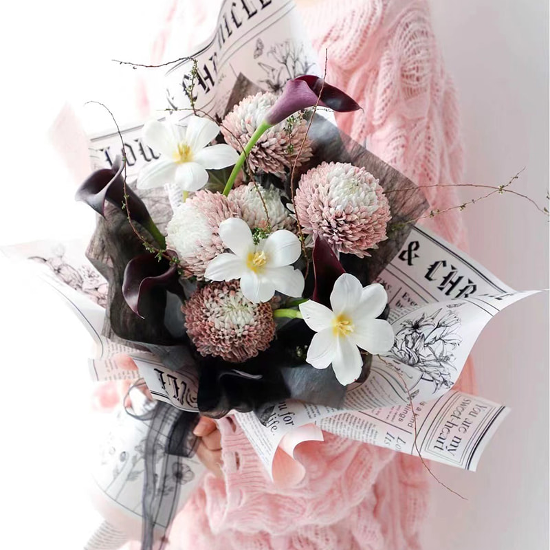 MYHC-41 Carta da regalo con fiori in pelle di vacchetta stile giornale su un lato
