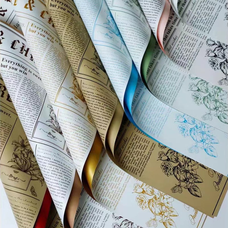 MYHC-41 Carta da regalo con fiori in pelle di vacchetta stile giornale su un lato