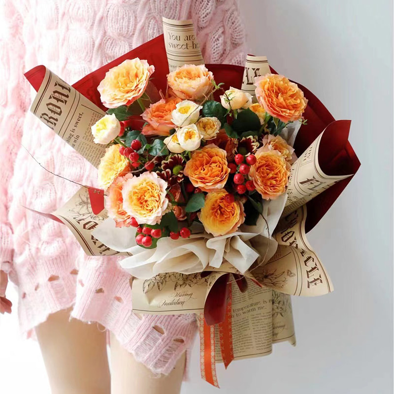 MYHC-41 Carta da regalo con fiori in pelle di vacchetta stile giornale su un lato