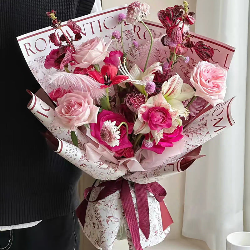MYHC-49 Carta da regalo con fiori opachi freschi con motivo su un lato