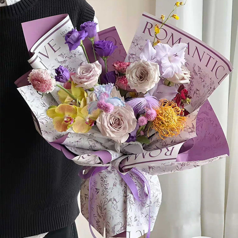 MYHC-49 Carta da regalo con fiori opachi freschi con motivo su un lato