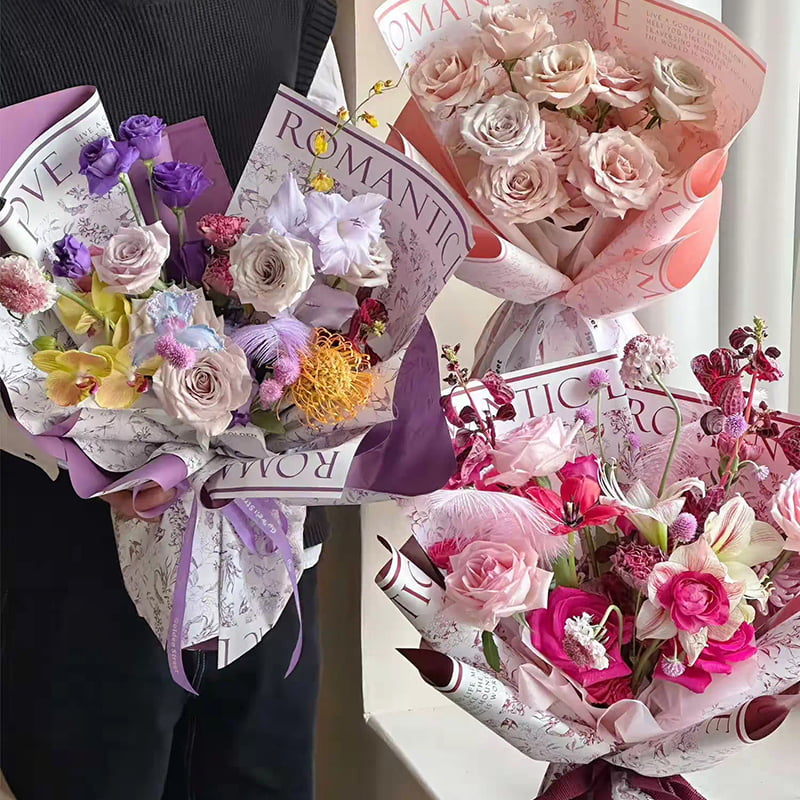 MYHC-49 Carta da regalo con fiori opachi freschi con motivo su un lato