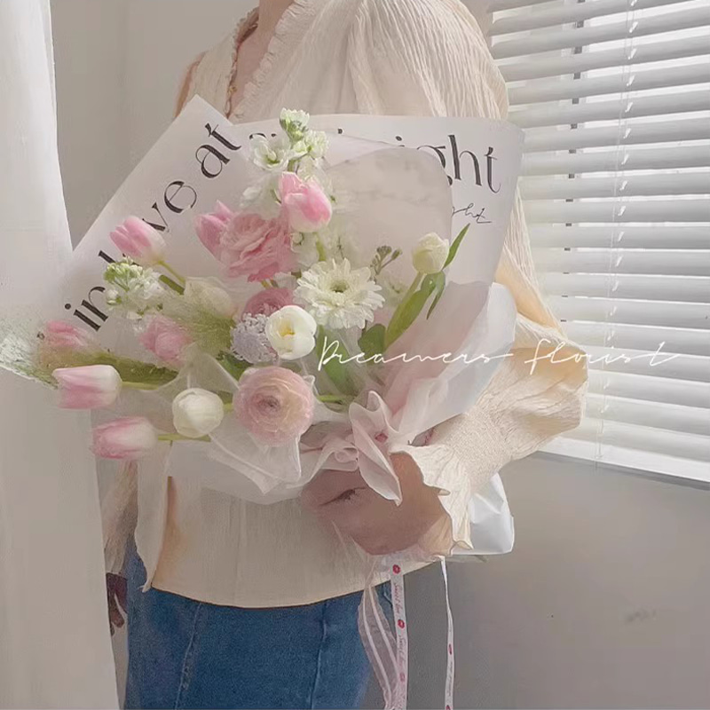 MYHC-53 Carta da regalo con fiori in plastica con decorazione inglese unilaterale Amore a prima vista