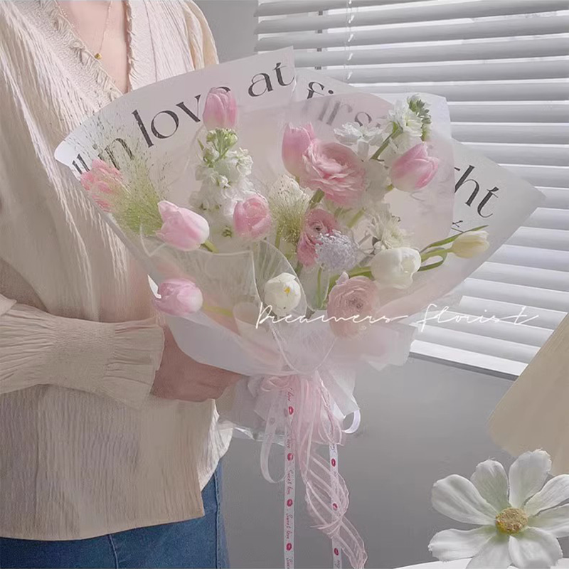 MYHC-53 Carta da regalo con fiori in plastica con decorazione inglese unilaterale Amore a prima vista