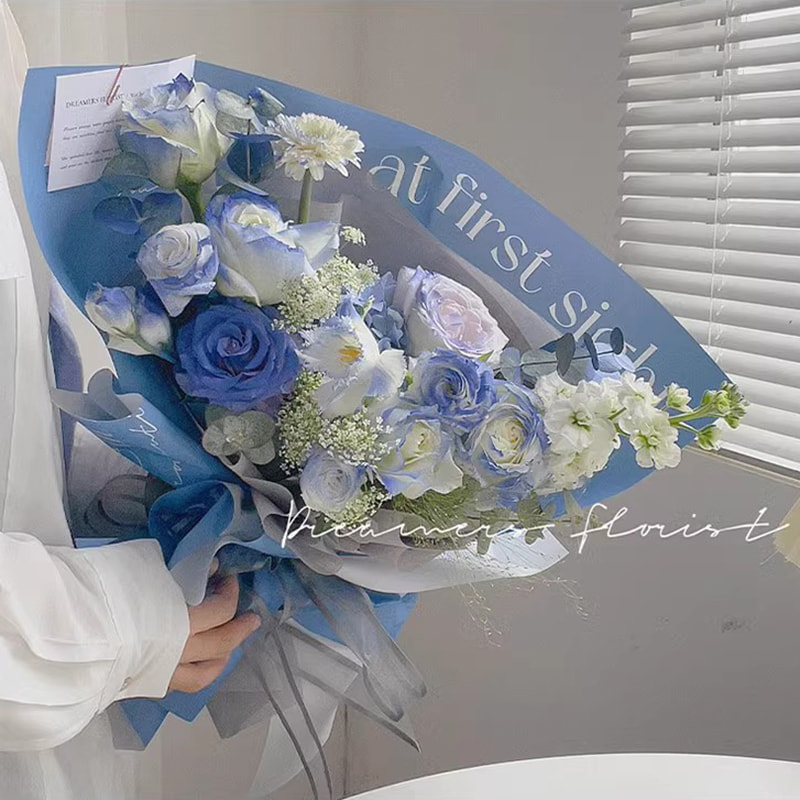 MYHC-53 Carta da regalo con fiori in plastica con decorazione inglese unilaterale Amore a prima vista