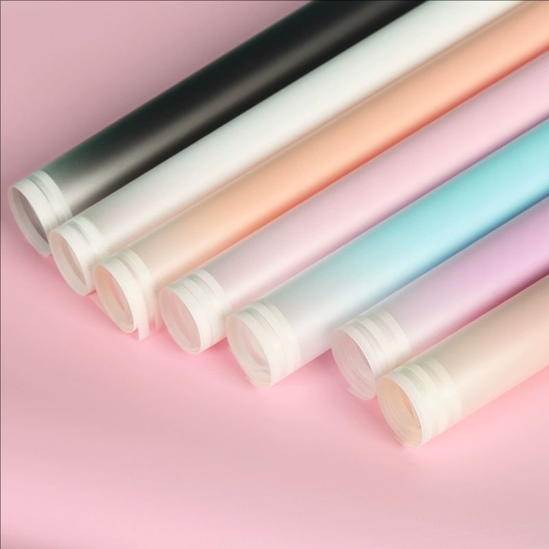 MYHC-54 Pellicola per imballaggio di fiori in plastica a colori sfumati con doppia linea bianca su un lato