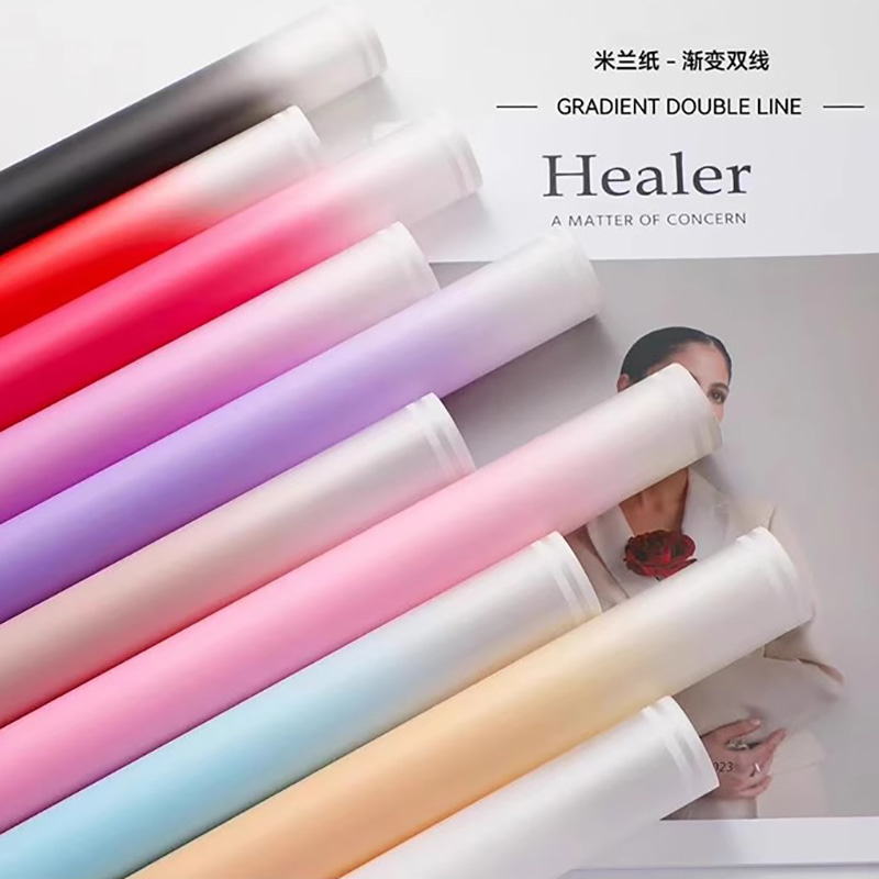 MYHC-54 Pellicola per imballaggio di fiori in plastica a colori sfumati con doppia linea bianca su un lato