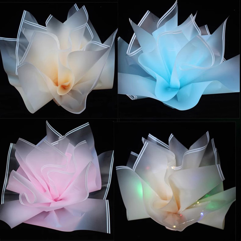 MYHC-54 Pellicola per imballaggio di fiori in plastica a colori sfumati con doppia linea bianca su un lato