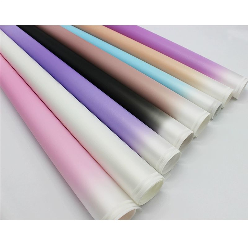 MYHC-54 Pellicola per imballaggio di fiori in plastica a colori sfumati con doppia linea bianca su un lato