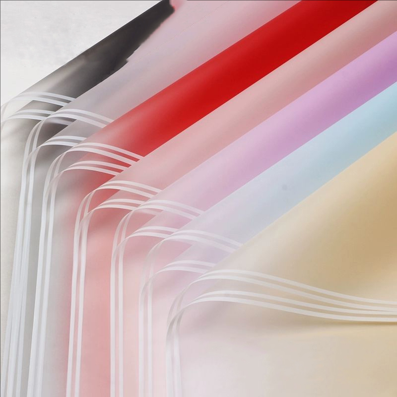 MYHC-54 Pellicola per imballaggio di fiori in plastica a colori sfumati con doppia linea bianca su un lato