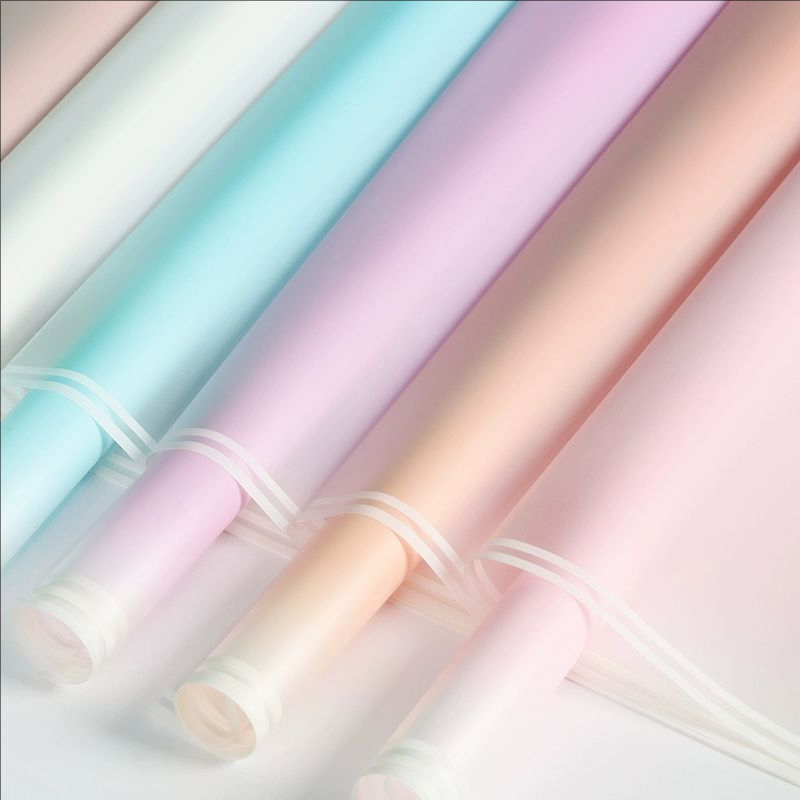 MYHC-54 Pellicola per imballaggio di fiori in plastica a colori sfumati con doppia linea bianca su un lato