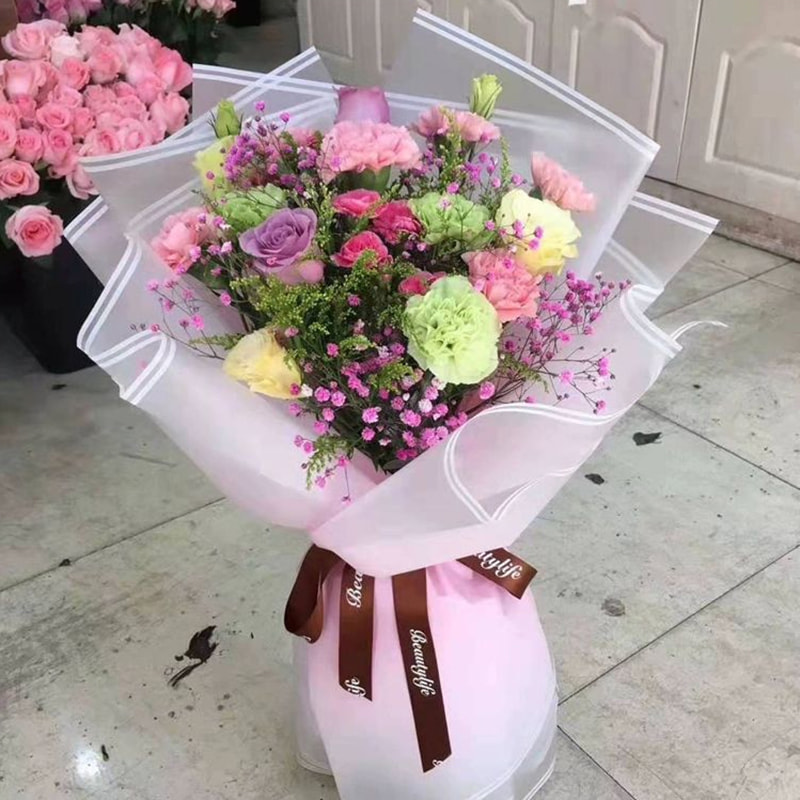 MYHC-54 Pellicola per imballaggio di fiori in plastica a colori sfumati con doppia linea bianca su un lato