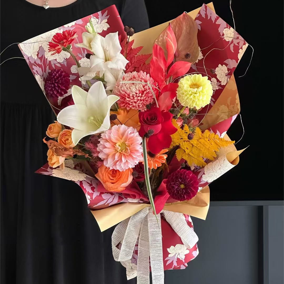 MYHC-78 Carta da regalo per fiori con pellicola perlescente in stile cinese con bordo dorato