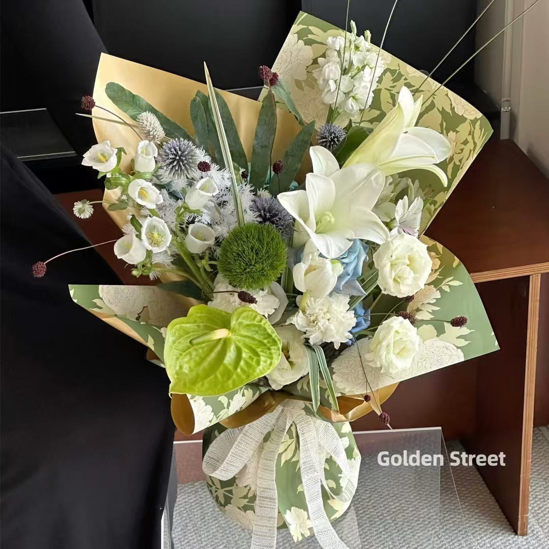 MYHC-78 Carta da regalo per fiori con pellicola perlescente in stile cinese con bordo dorato