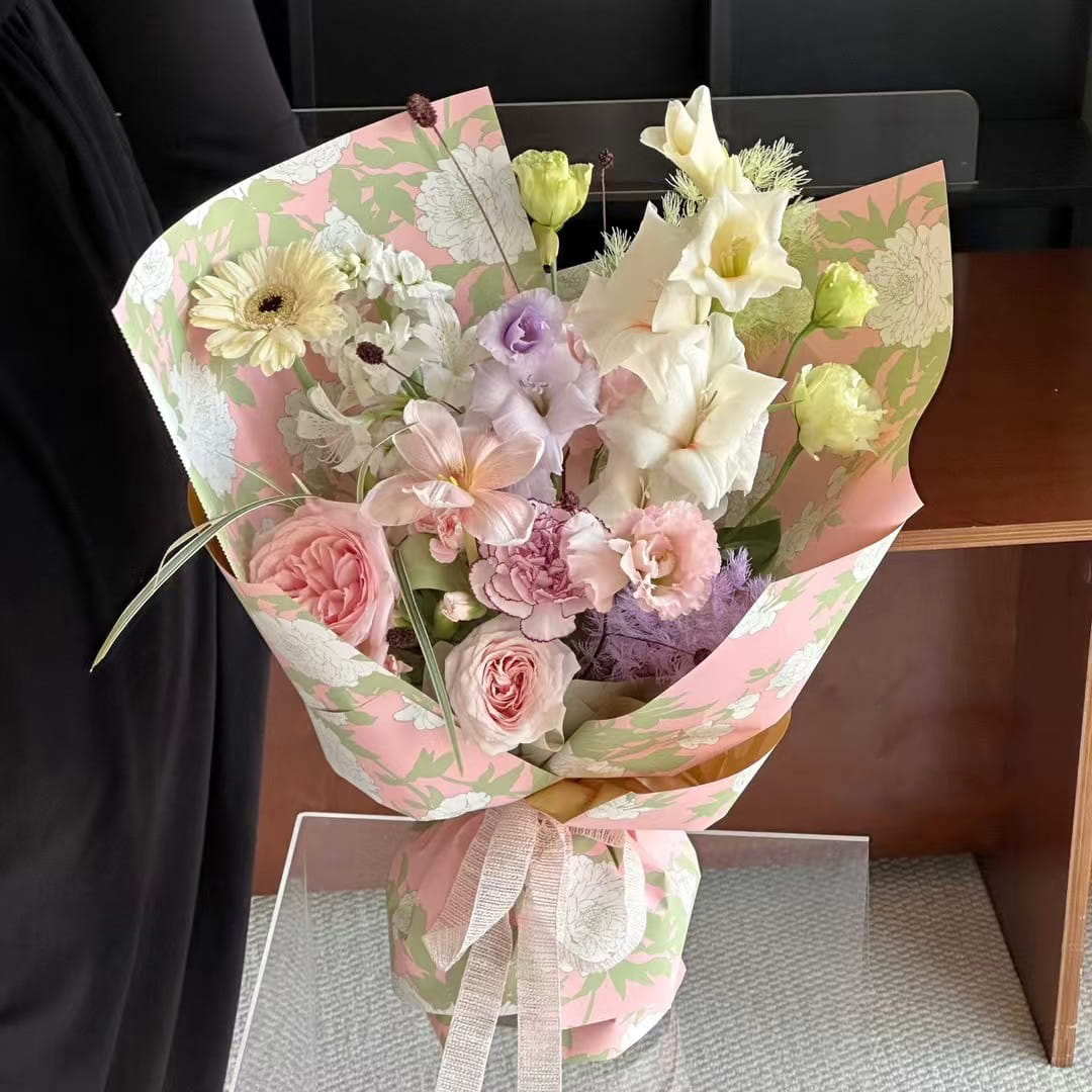 MYHC-78 Carta da regalo per fiori con pellicola perlescente in stile cinese con bordo dorato