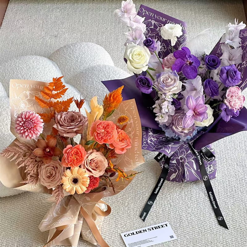 MYHC-78 Carta da regalo per fiori con pellicola perlescente in stile cinese con bordo dorato