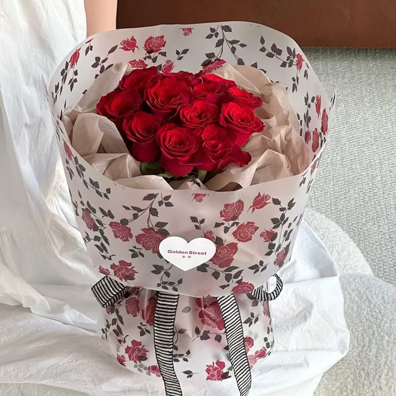 MYHC-79 Pellicola per imballaggio di fiori trasparente, bicolore, con stampa di rose