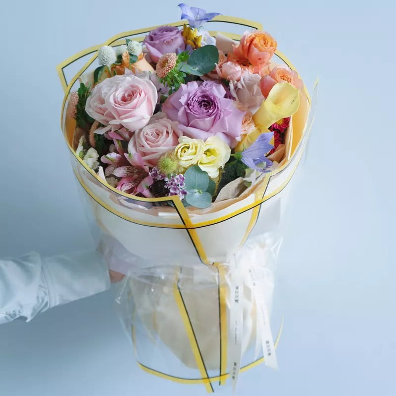 Carta da regalo per fiori impermeabile opaca agli ioni d'argento semitrasparente con bordo argento